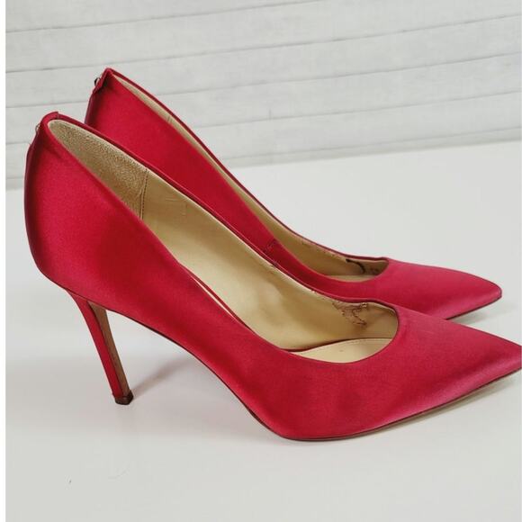 SAM EDELMAN HAZEL POINTED TOE HEELS IN RED SATIN, SZ 9 - Picture 1 of 16
